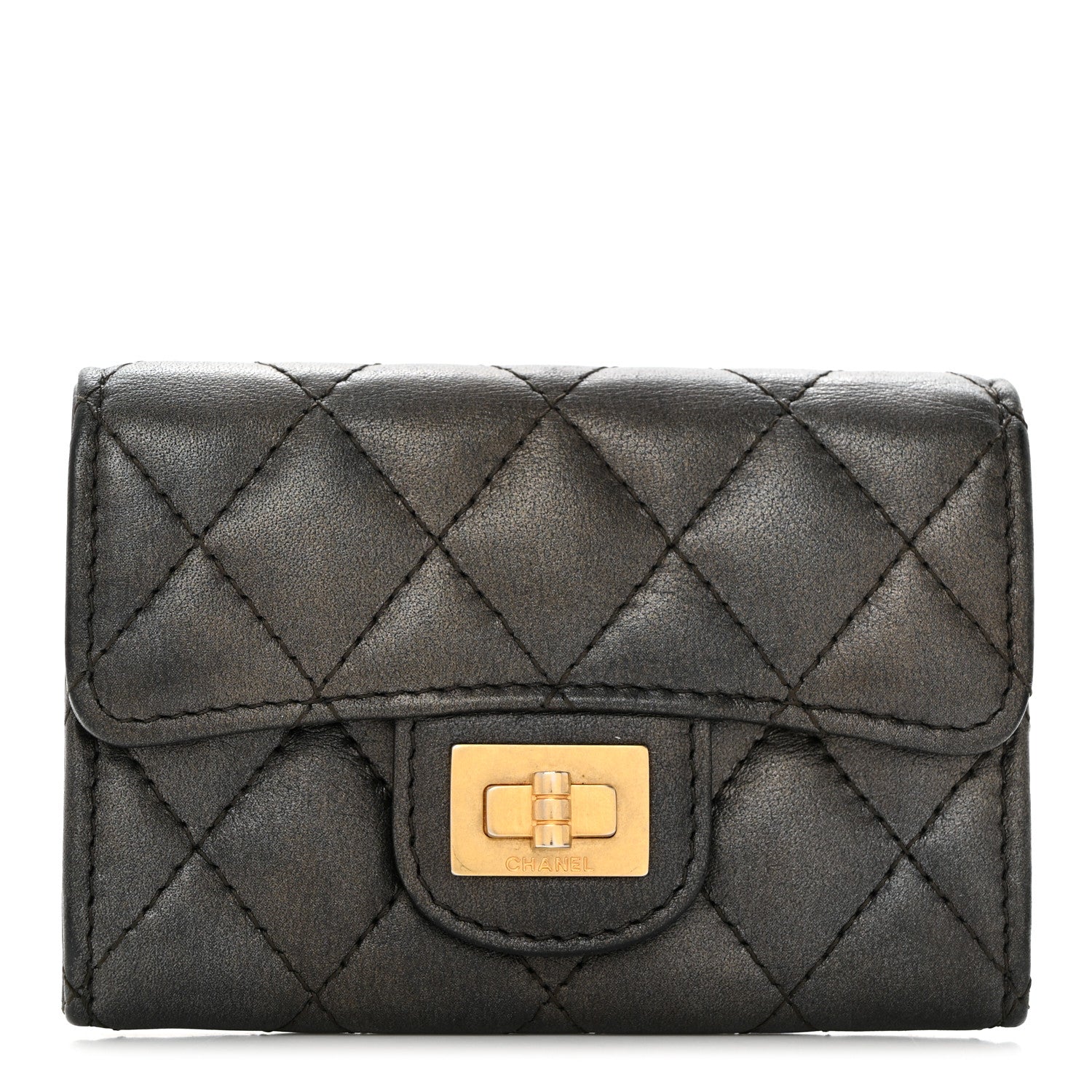 Chanel Metallic Calfskin Quilted Reissue Card Holder Wallet Charcoal 1 of 9