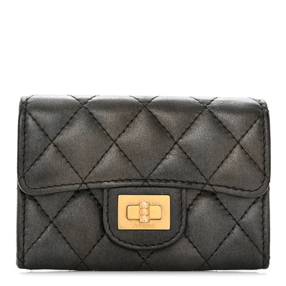 Chanel Metallic Calfskin Quilted Reissue Card Holder Wallet Charcoal 1 of 9