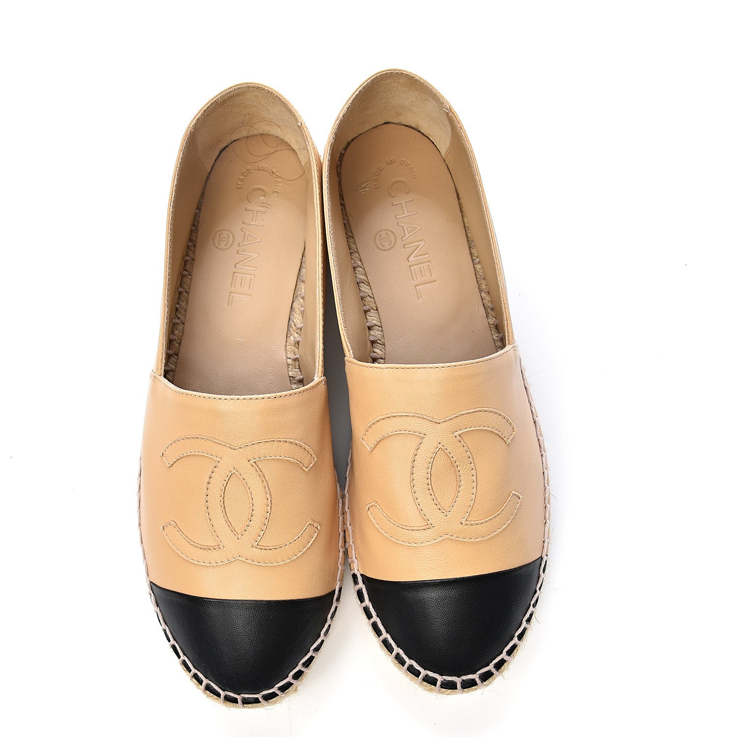 Chanel Lambskin CC Espadrilles 37 Beige Black 11 of 12