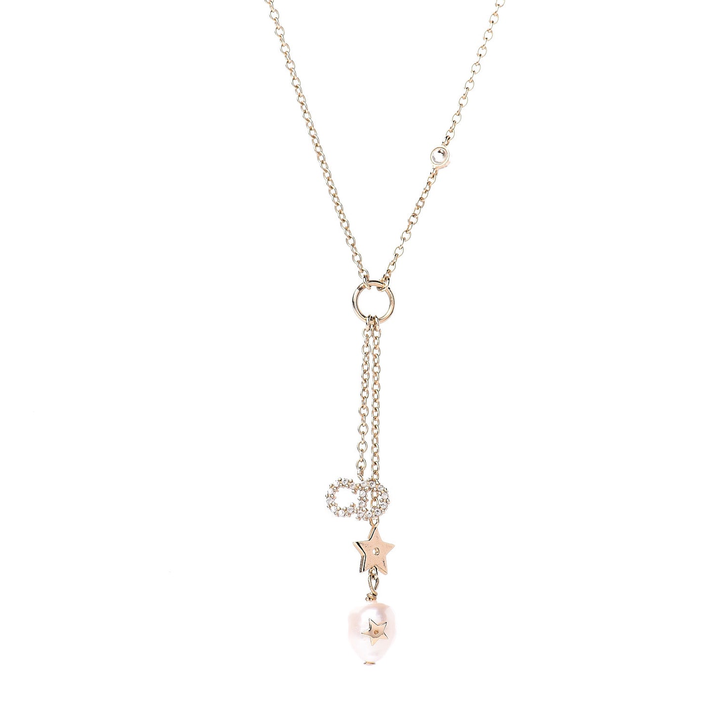 Crystal Pearl Shiny-D Tribal Long Necklace Gold