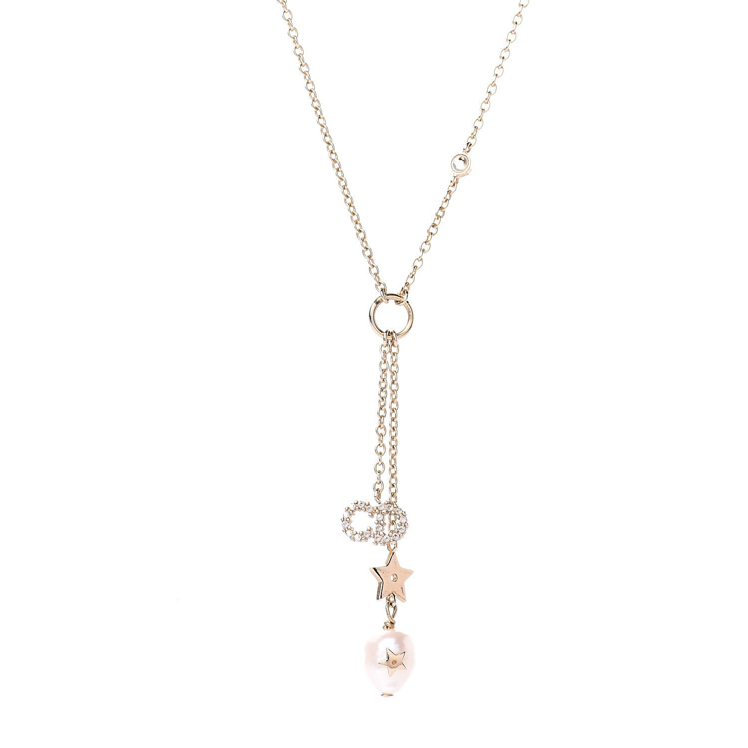Christian Dior Crystal Pearl Shiny-D Tribal Long Necklace Gold 3 of 5