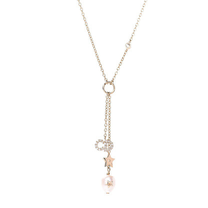 Christian Dior Crystal Pearl Shiny-D Tribal Long Necklace Gold 3 of 5