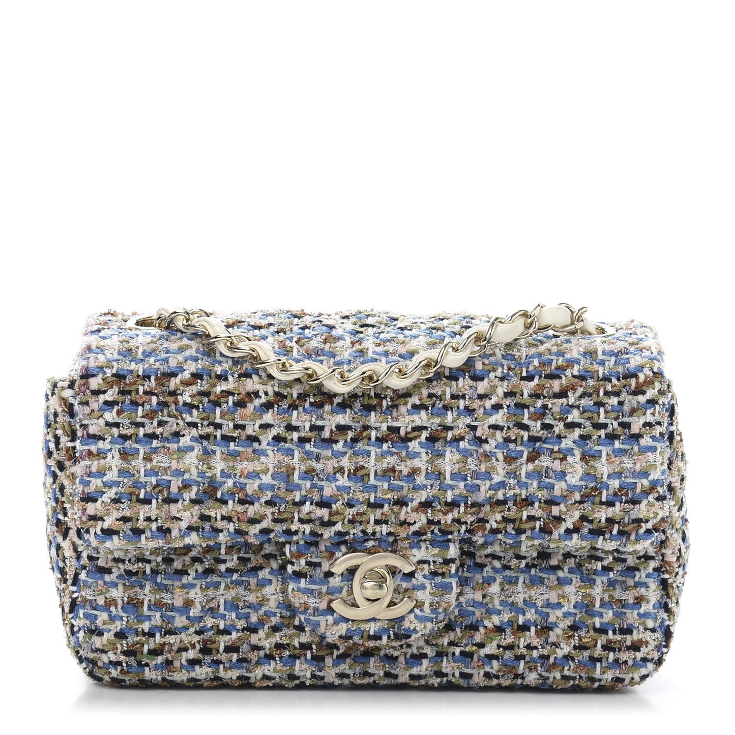 Tweed Quilted Mini Rectangular Flap Blue Multicolor