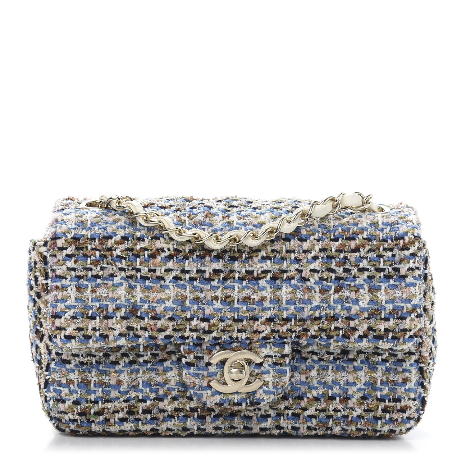 Chanel Tweed Quilted Mini Rectangular Flap Blue Multicolor 1 of 10