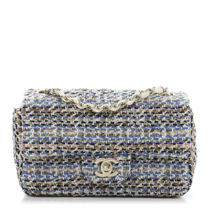 Chanel Tweed Quilted Mini Rectangular Flap Blue Multicolor 1 of 10