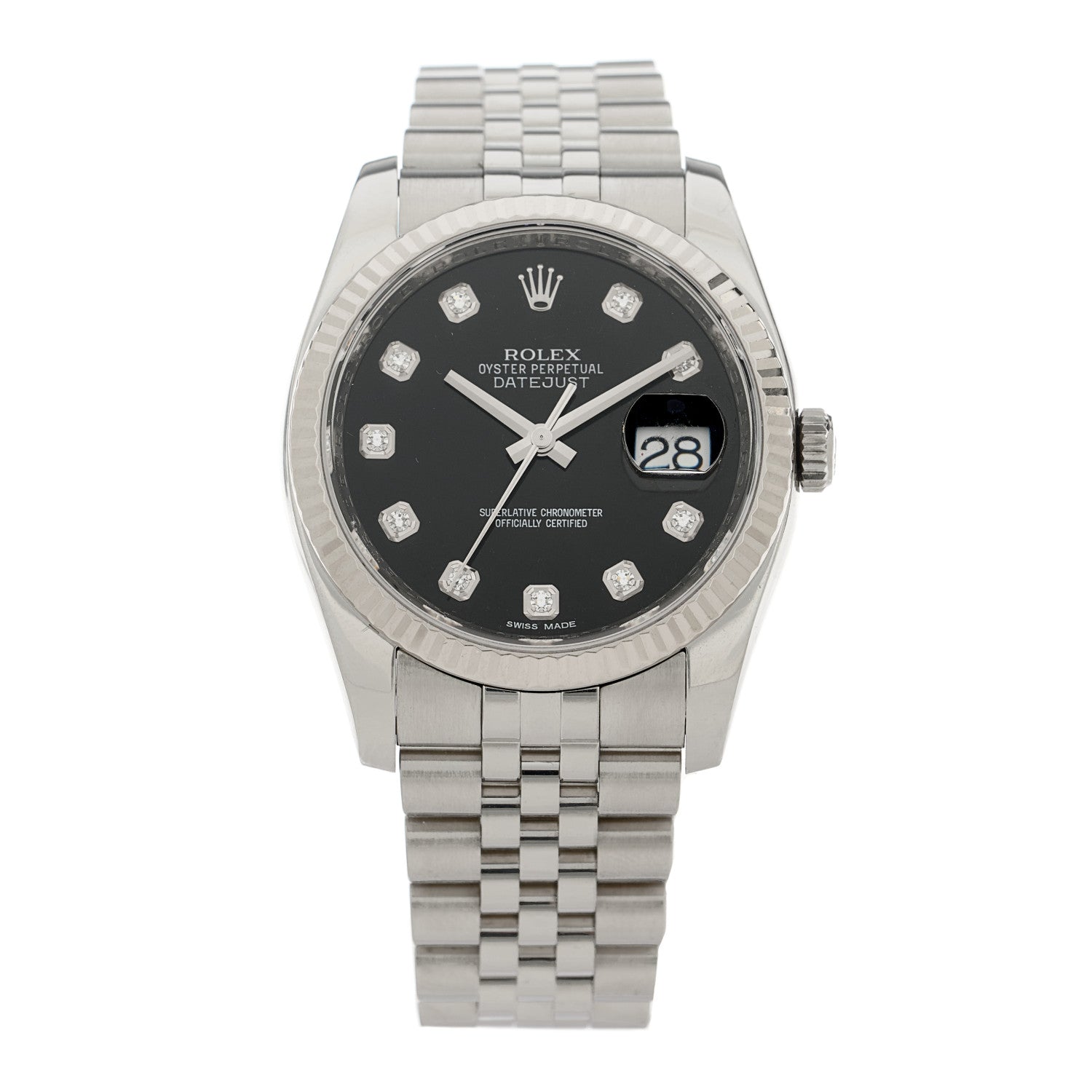 Rolex Stainless Steel 18K White Gold Diamond 36mm Oyster Perpetual Datejust Watch Black 116234 1 of 5