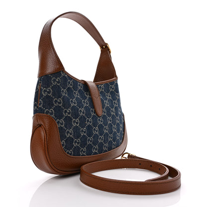 Gucci New Denim GG Monogram Calfskin Small Jackie 1961 Hobo Blue Tea Cuir 3 of 9