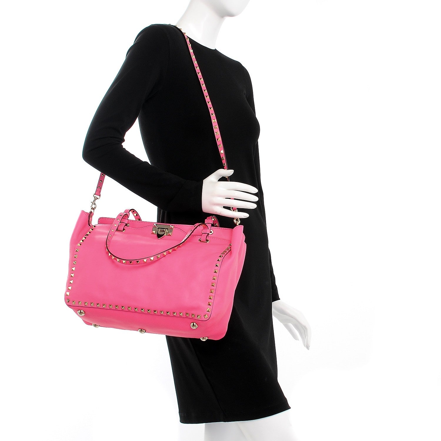 Valentino Garavani Vitello Medium Rockstud Tote Fuxia Fluo 2 of 9