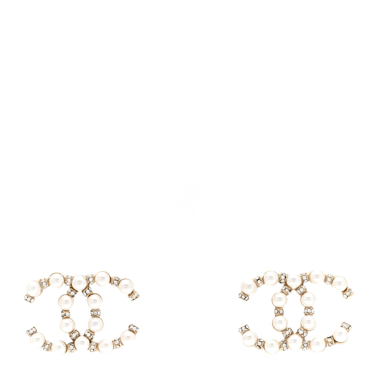 Chanel Pearl Crystal Nefertiti CC Earrings Gold 1 of 5
