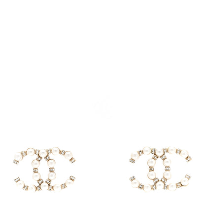 Chanel Pearl Crystal Nefertiti CC Earrings Gold 1 of 5