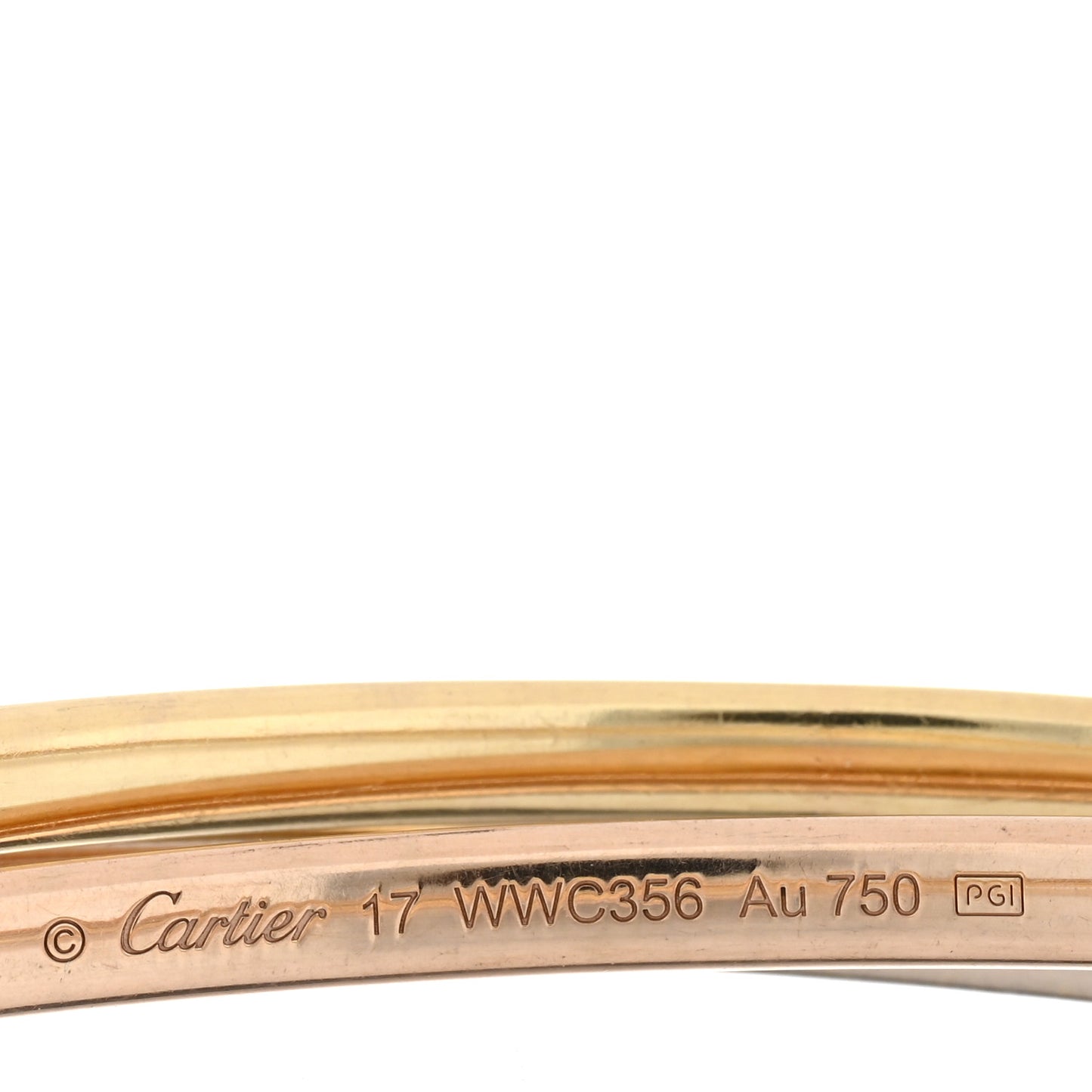 18K Pink Yellow White Gold Small Trinity Bangle Bracelet 17