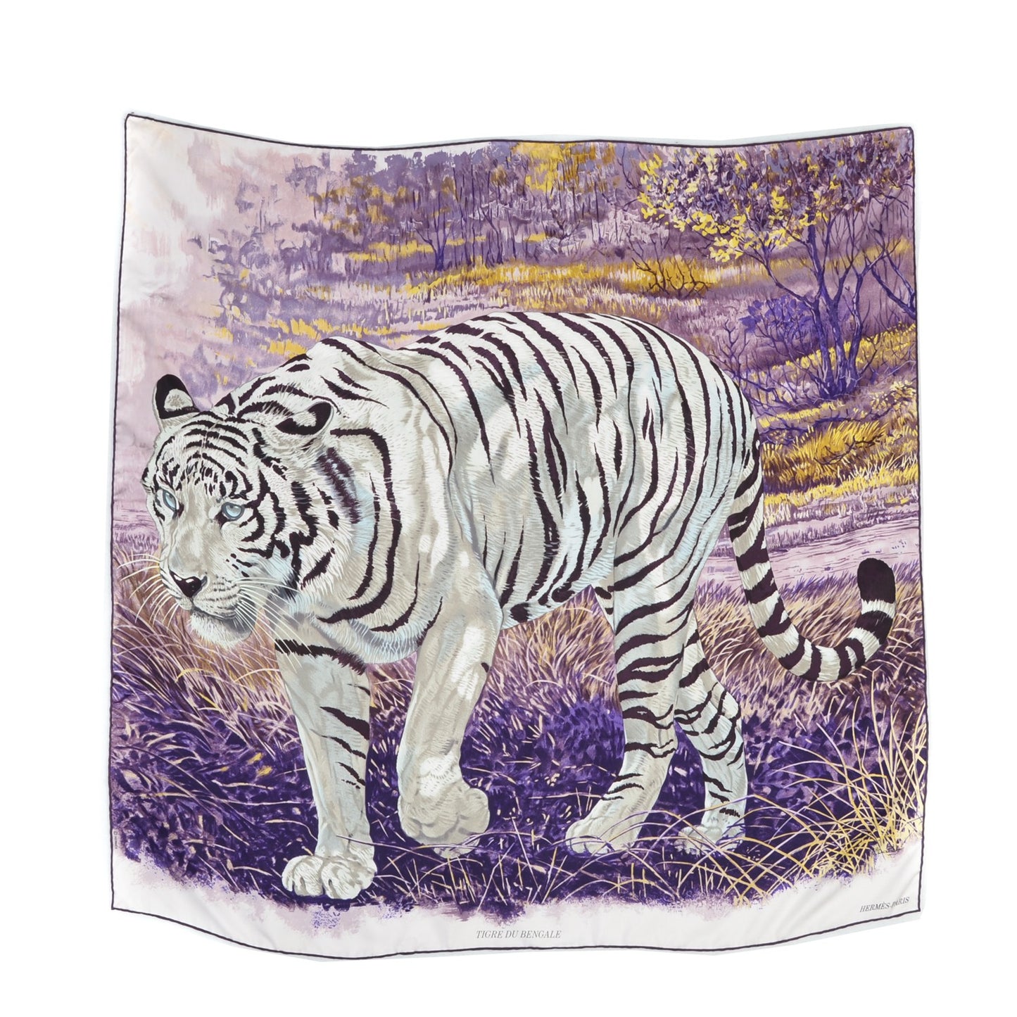 Silk Tigre du Bengale Scarf 90 Violet Gris Noir