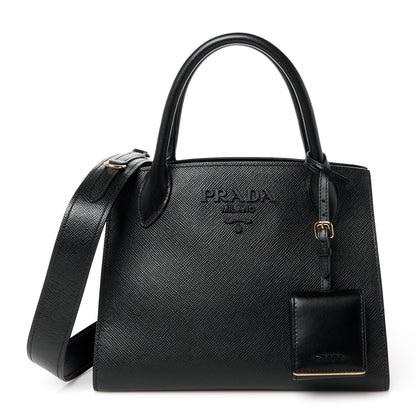 Prada Saffiano Cuir Calfskin Small Monochrome Top Handle Tote Black 1 of 11