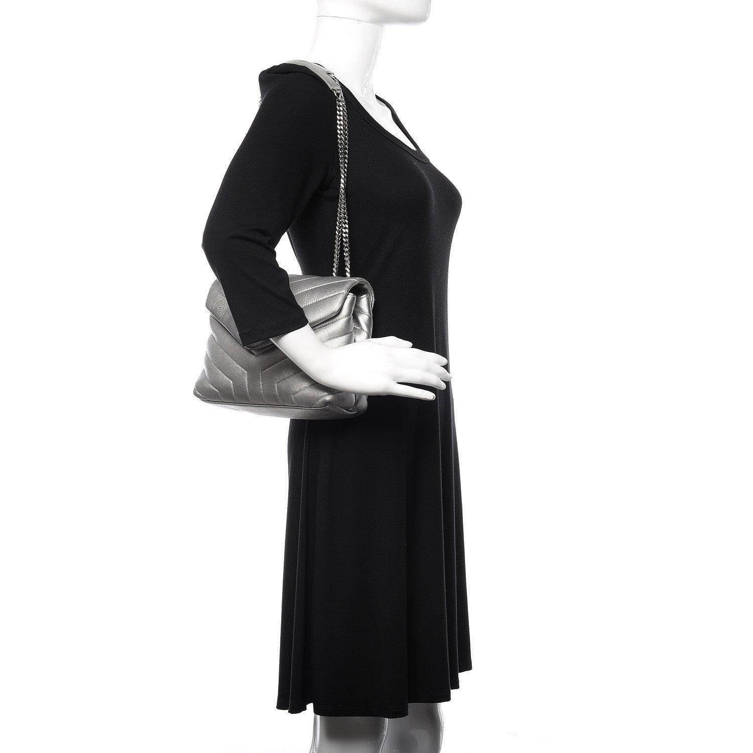 Saint Laurent Calfskin Y Quilted Monogram Small Loulou Chain Satchel Silver 2 of 15