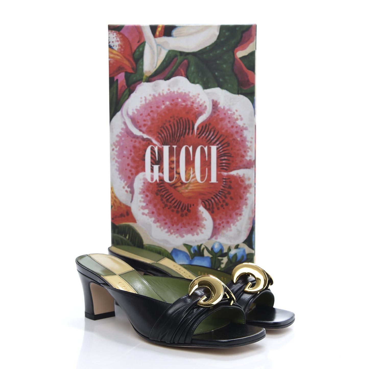 Malaga Kid Half Moon GG Square Toe Slide Sandals 37 Black