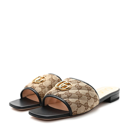 Gucci Monogram Matelasse Diagonal GG Marmont Flat Slide Sandals 40 Beige Ebony Black 4 of 10