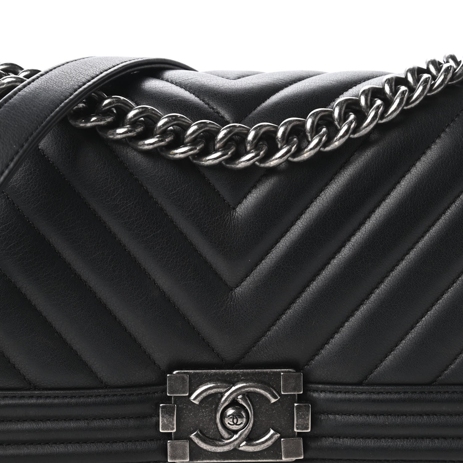 Chanel Calfskin Chevron Quilted Medium Boy Flap Black 10 of 11