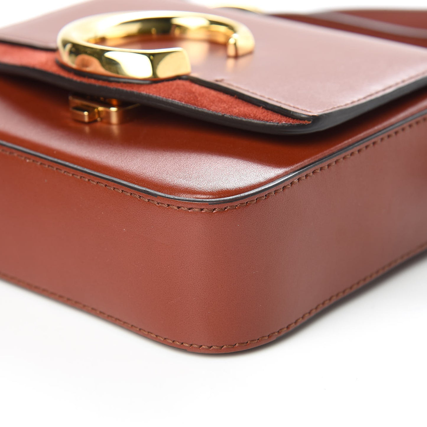Shiny Calfskin Suede Mini C Bag Sepia Brown