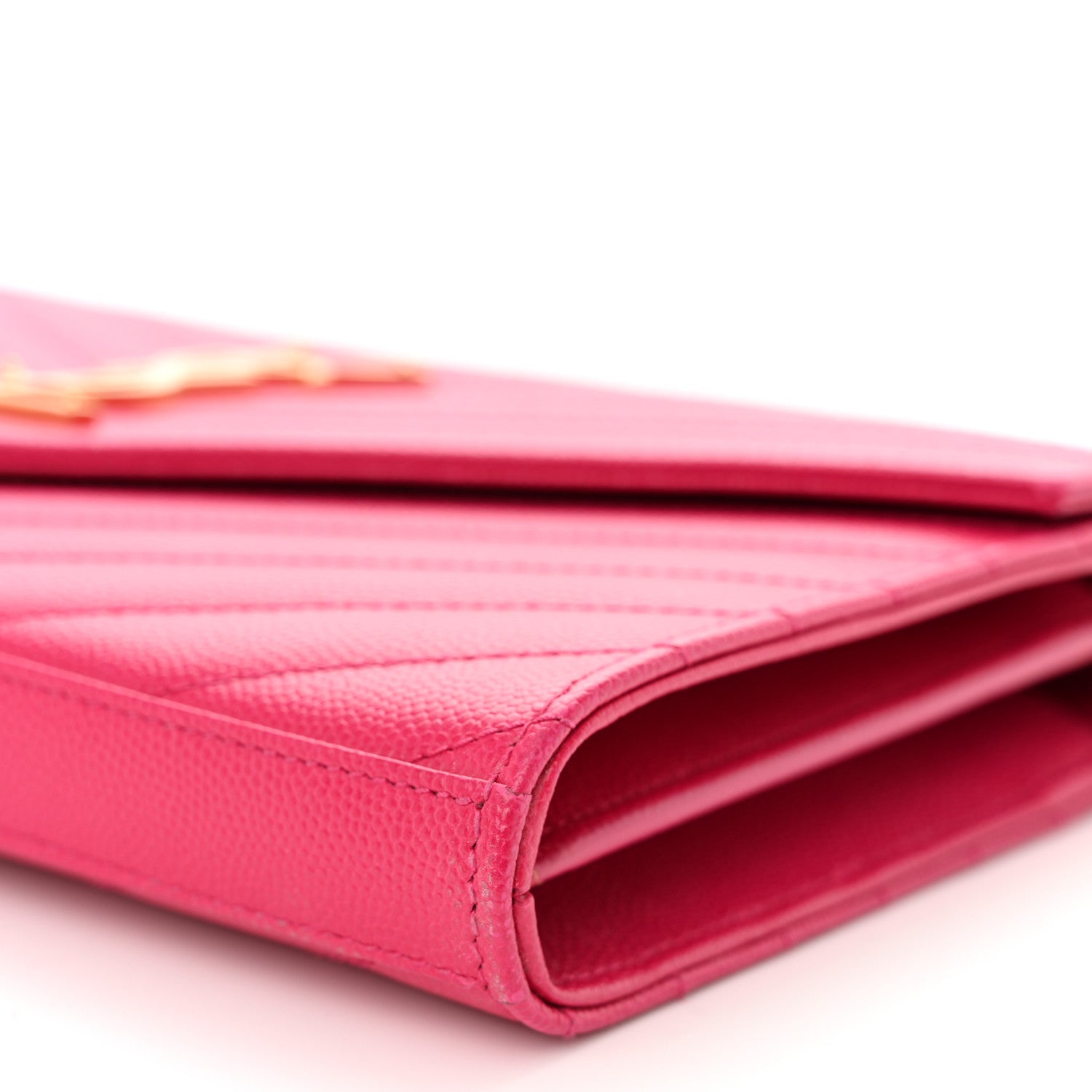 Saint Laurent Grain De Poudre Matelasse Chevron Monogram Chain Wallet Hot Pink 10 of 10
