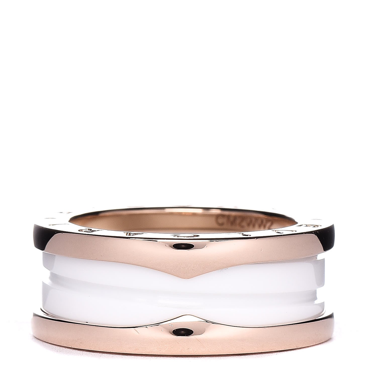 Bulgari 18K Rose Gold White Ceramic B.Zero1 Two-Band Ring 51 5.75 1 of 5