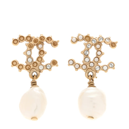 Chanel Pearl Crystal CC Drop Earrings Gold 1 of 6
