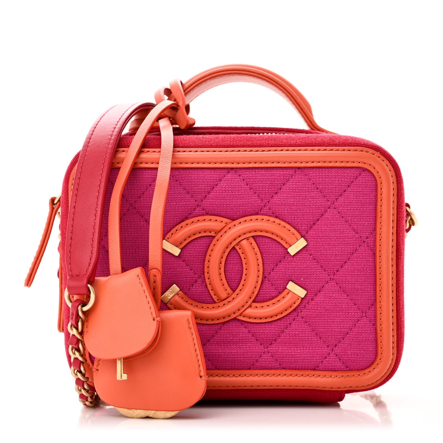 Chanel Jersey Quilted Small CC Filigree Vanity Case Pink Red Orange 1 of 10