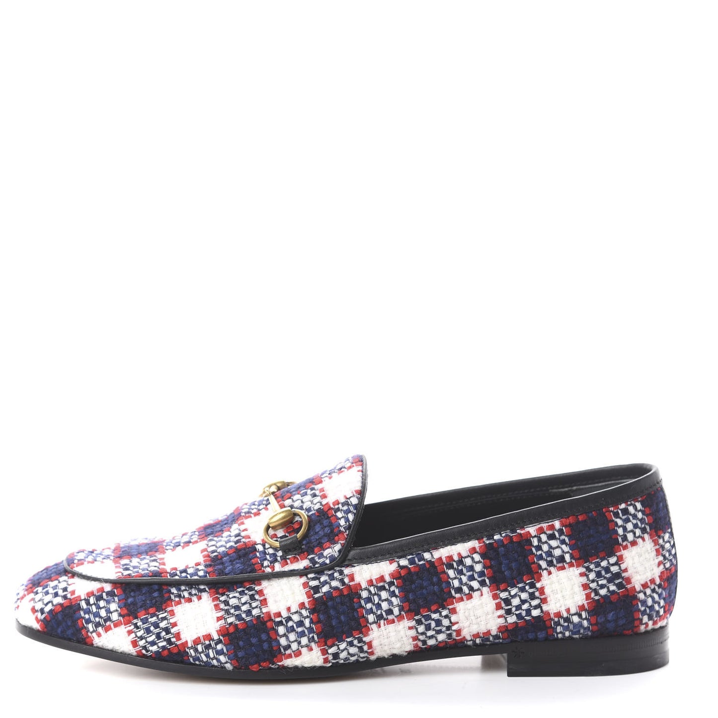 Vintage Tweed Check Horsebit Womens Jordaan Loafers 39 White Hibiscus Red Marine