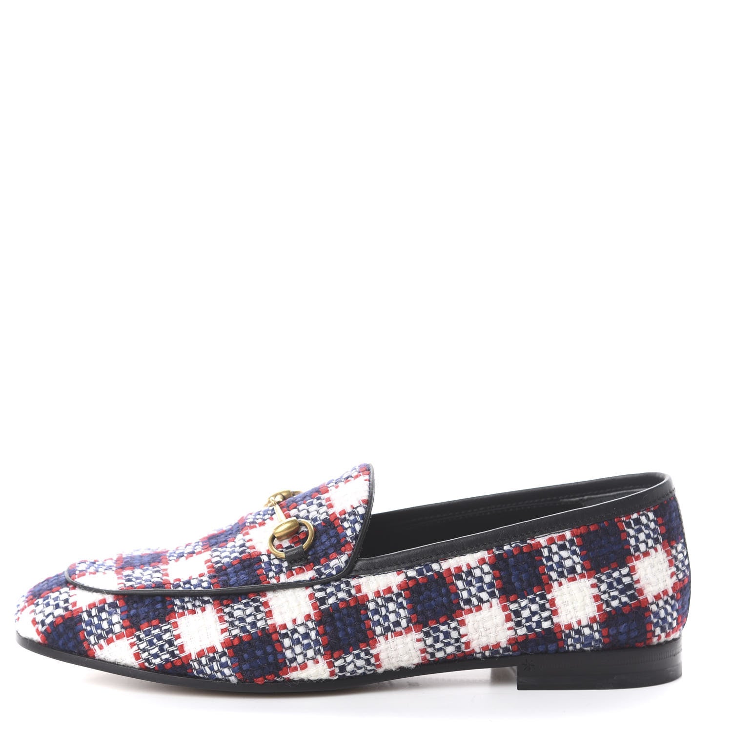 Gucci Vintage Tweed Check Horsebit Womens Jordaan Loafers 39 White Hibiscus Red Marine 1 of 7
