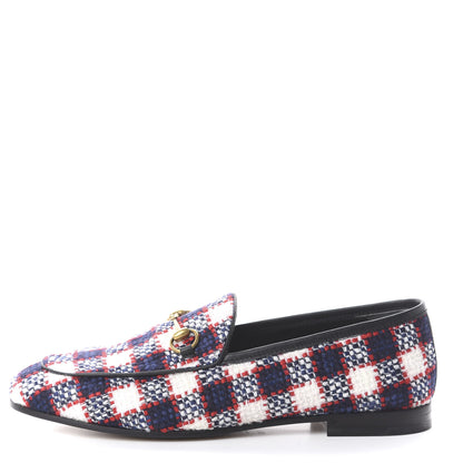 Gucci Vintage Tweed Check Horsebit Womens Jordaan Loafers 39 White Hibiscus Red Marine 1 of 7