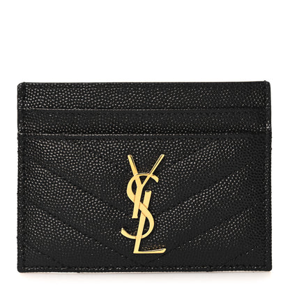 Saint Laurent Grain De Poudre Matelasse Chevron Monogram Credit Card Case Black 1 of 7