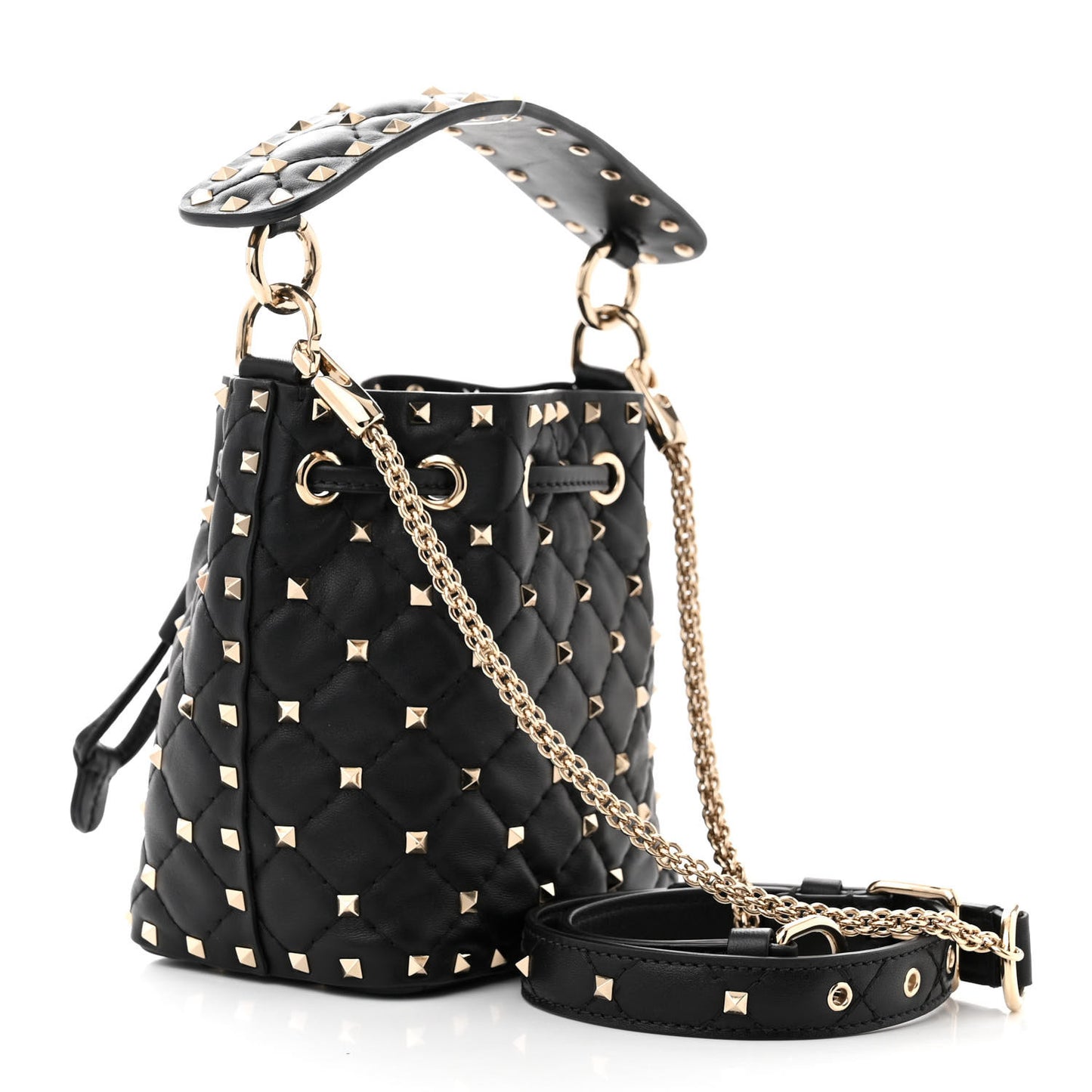 Nappa Mini Rockstud Spike Bucket Bag Black