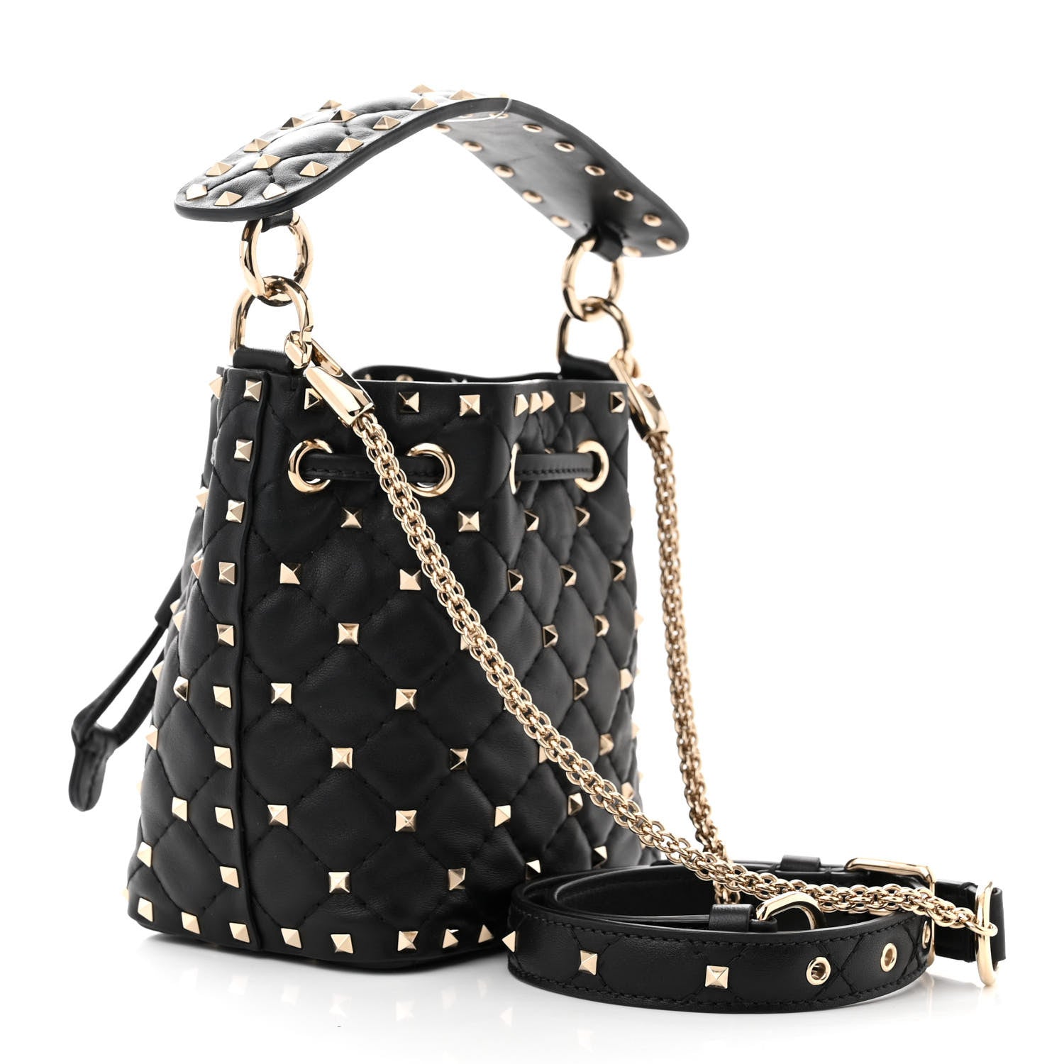 Valentino Garavani Nappa Mini Rockstud Spike Bucket Bag Black 3 of 9