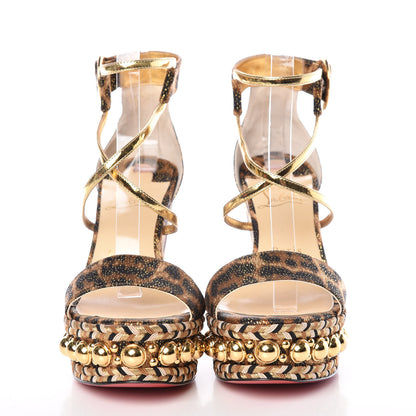 Christian Louboutin Lurex Leopard Chocazeppa 120 Platform Wedge Sandals 38 Black Gold 2 of 9