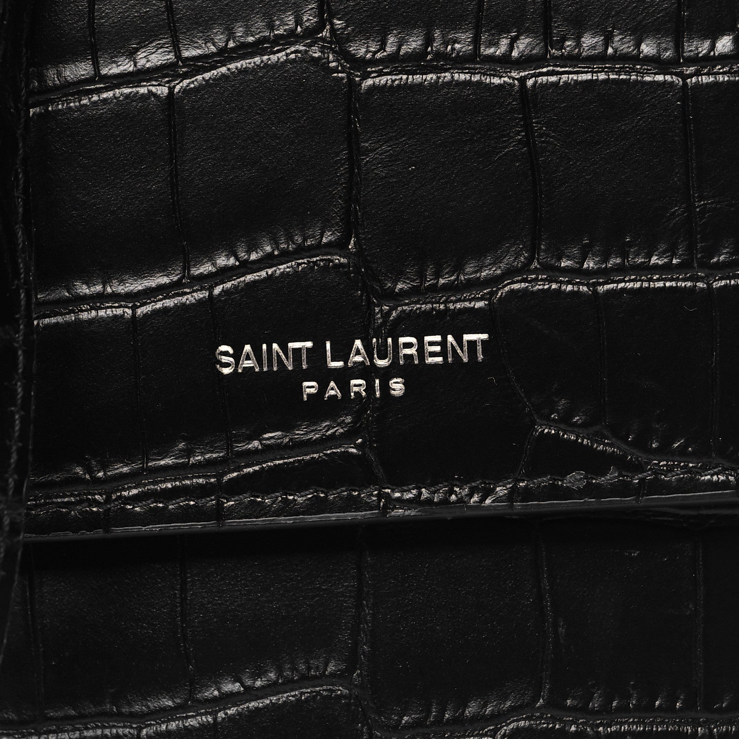 Saint Laurent Calfskin Crocodile Embossed Phone Holder Crossbody Black 7 of 9