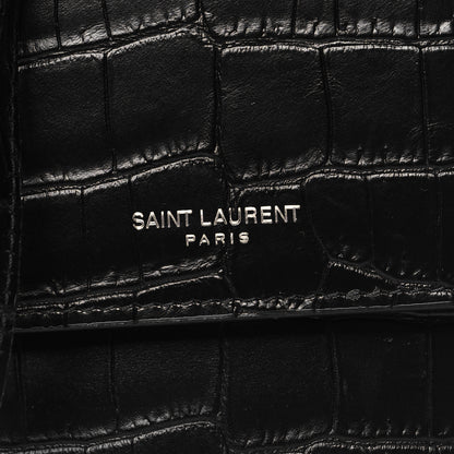 Saint Laurent Calfskin Crocodile Embossed Phone Holder Crossbody Black 7 of 9