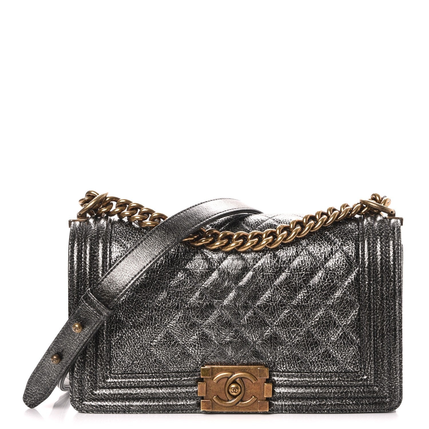 Chanel Cracked Metallic Calfskin Quilted Medium Boy Flap Silver 1 of 9