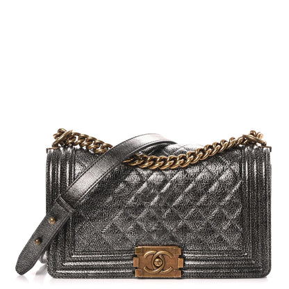 Chanel Cracked Metallic Calfskin Quilted Medium Boy Flap Silver 1 of 9