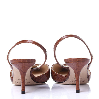 Jimmy Choo Calfskin Crocodile Embossed Thandi 65 Slingback Pumps 36.5 Cuoio 6 of 9