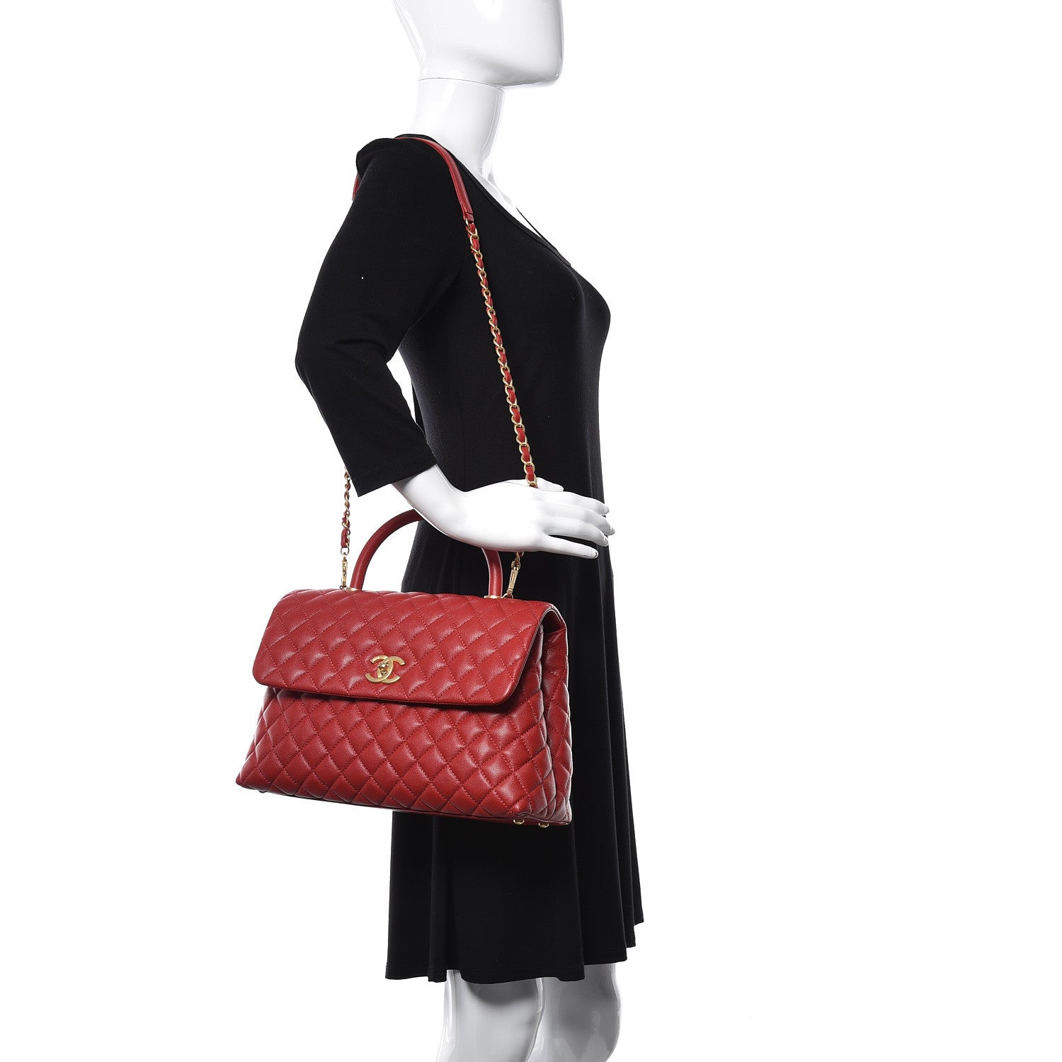 Chanel Caviar Quilted Medium Coco Handle Flap Dark Red 2 of 11