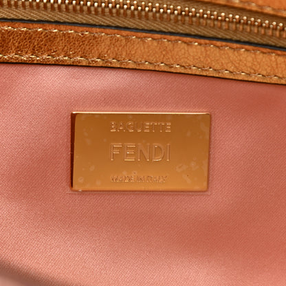 Fendi Vitello Catalan Mirror Bead Embroidered Baguette Rosa Pesca Gold 7 of 17