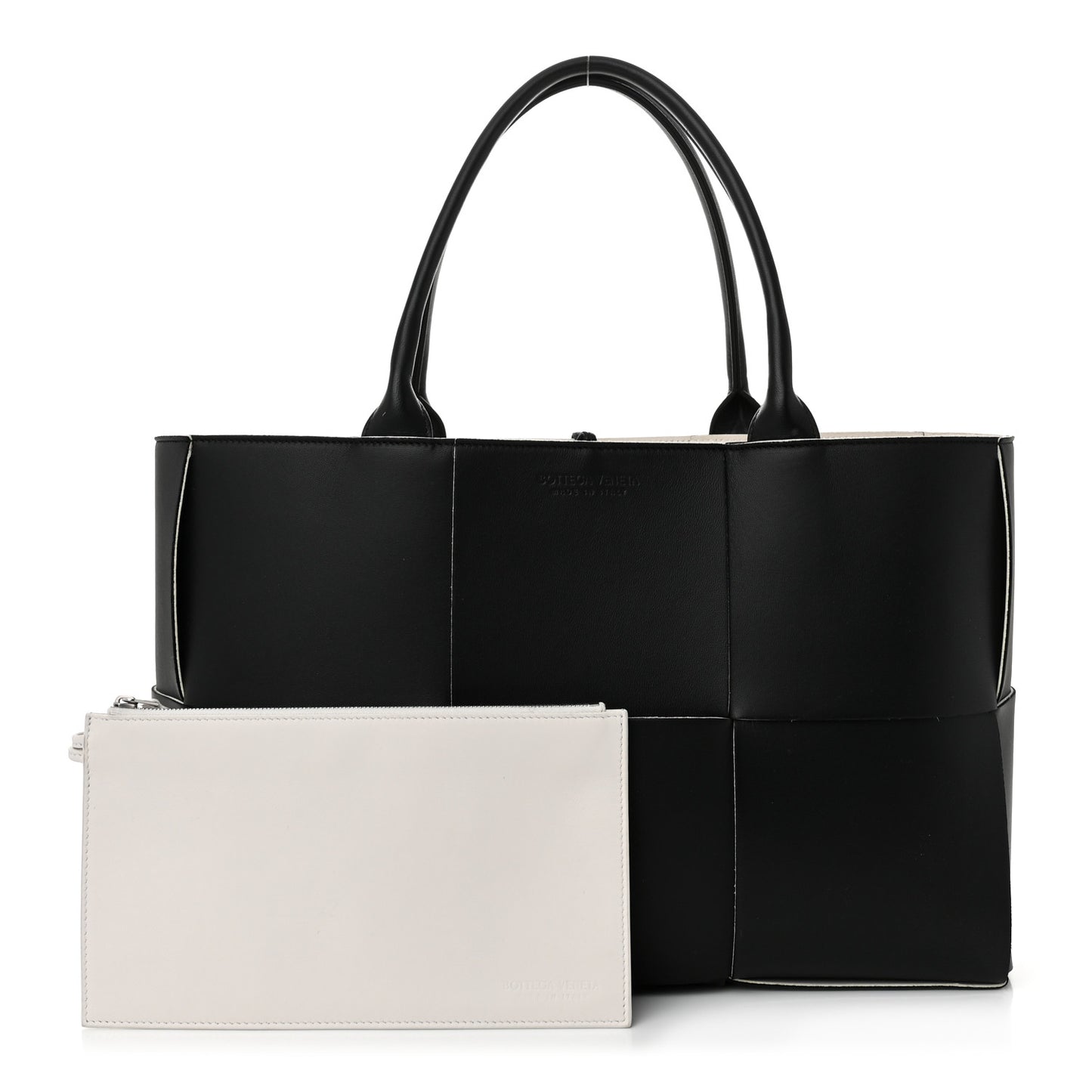 Nappa Maxi Intrecciato Medium Arco Tote Black White