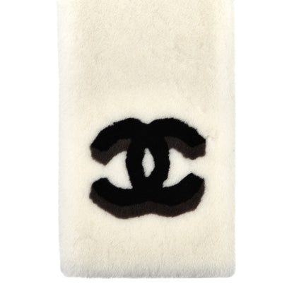 Chanel Shearling Cashmere CC Scarf Black White 6 of 8