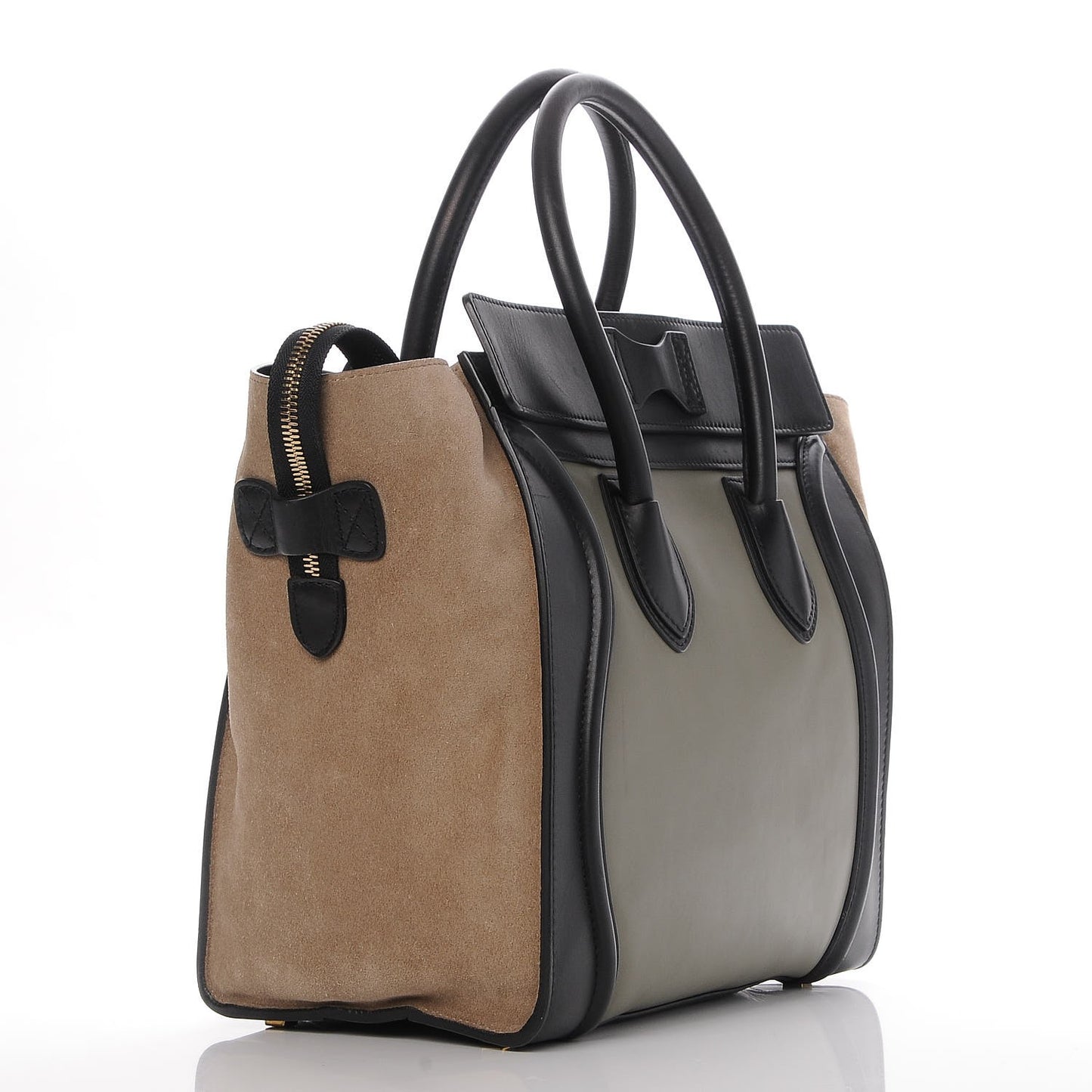 Smooth Calfskin Suede Mini Tri-Color Luggage Almond