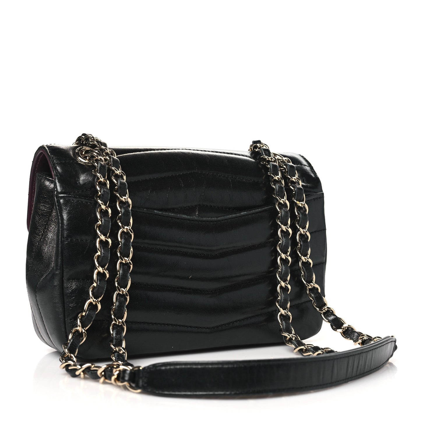 Shiny Lambskin Quilted Small Chevron Miroir Black