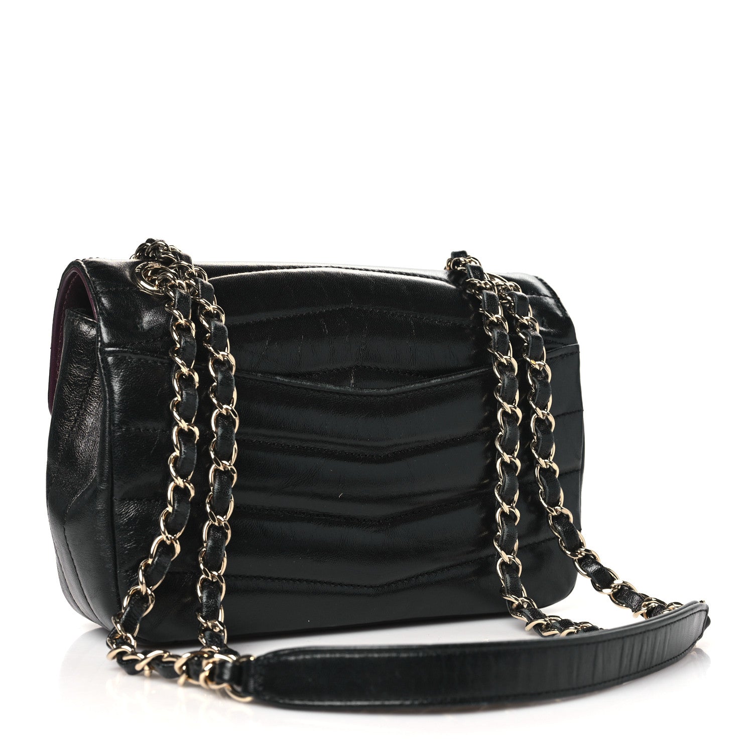 Chanel Shiny Lambskin Quilted Small Chevron Miroir Black 3 of 12