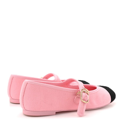 Chanel Fabric Grosgrain Mary Jane Flats 37 Light Pink Black 5 of 9
