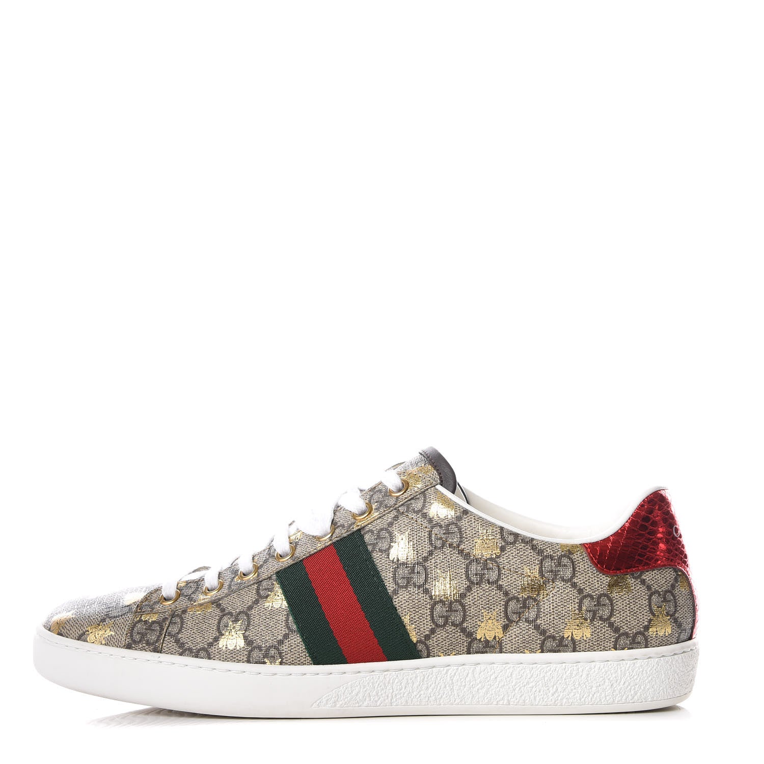 Gucci GG Supreme Monogram Bees Ayers Web Womens Ace Sneakers 40.5 Beige Oro Green Red 1 of 9