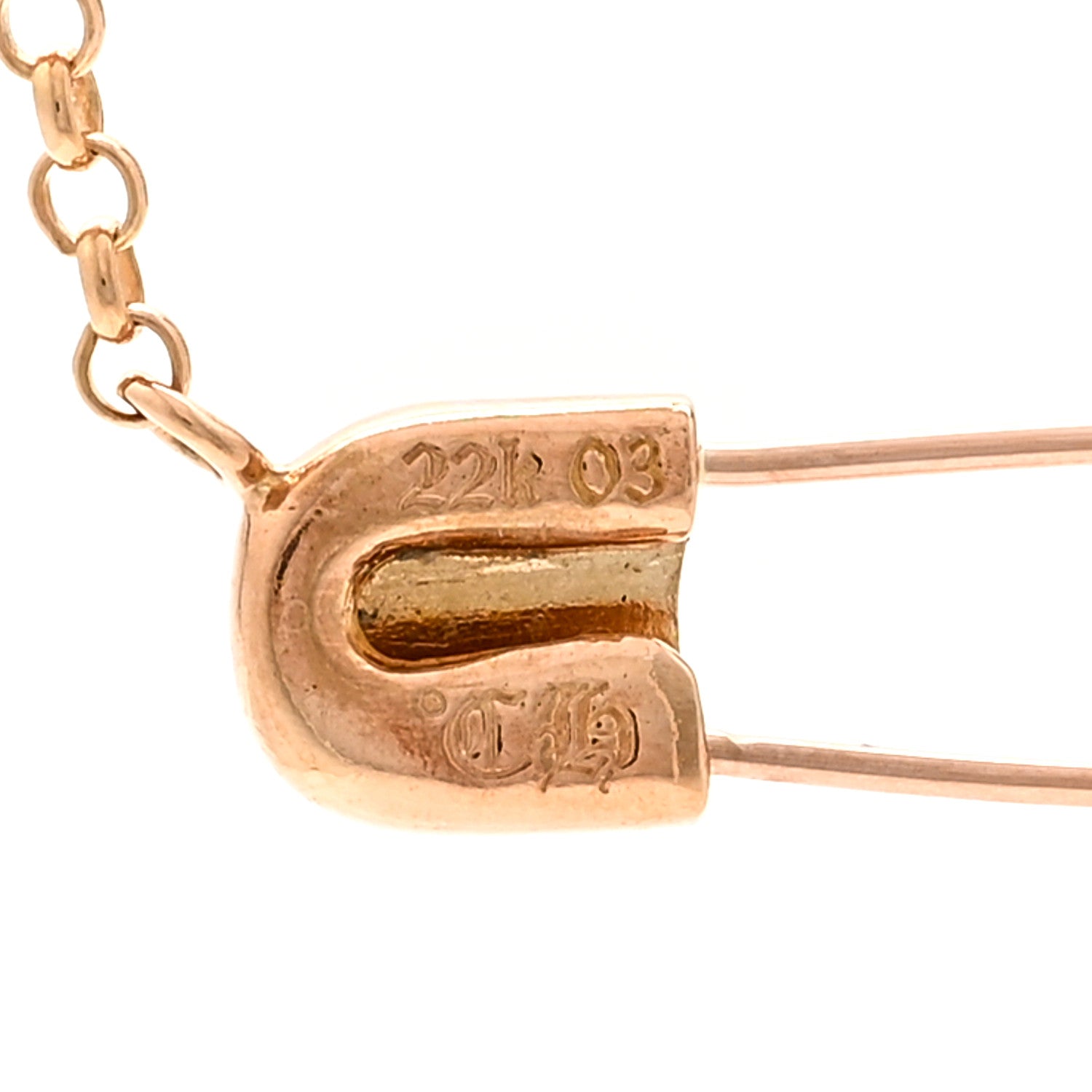 Chrome Hearts 22K Yellow Gold Safety Pin Chain Necklace 4 of 5