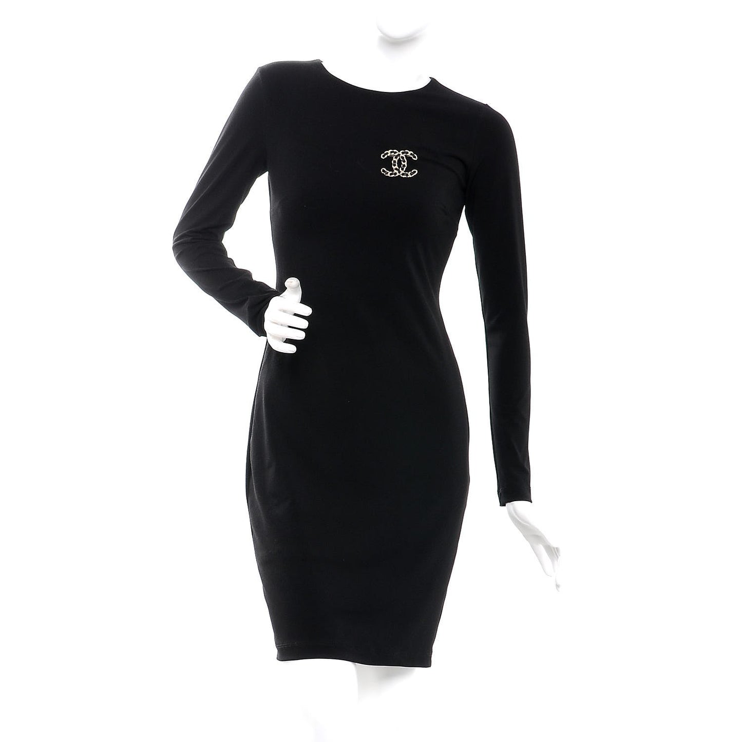 Lambskin Chain CC Brooch Black Gold