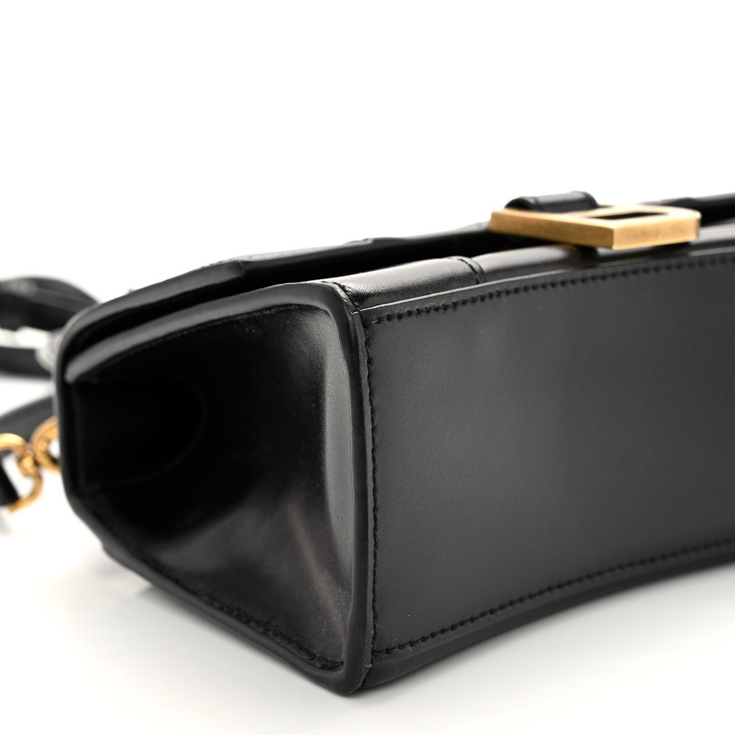 Shiny Box Calfskin Hourglass Top Handle Bag XS Black